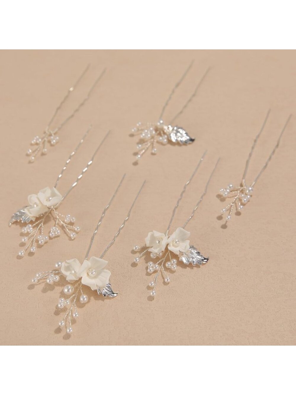 Women's Silver Rhinestone Crystal Handmade Bridesmaid Floral Pearl Hair Pins